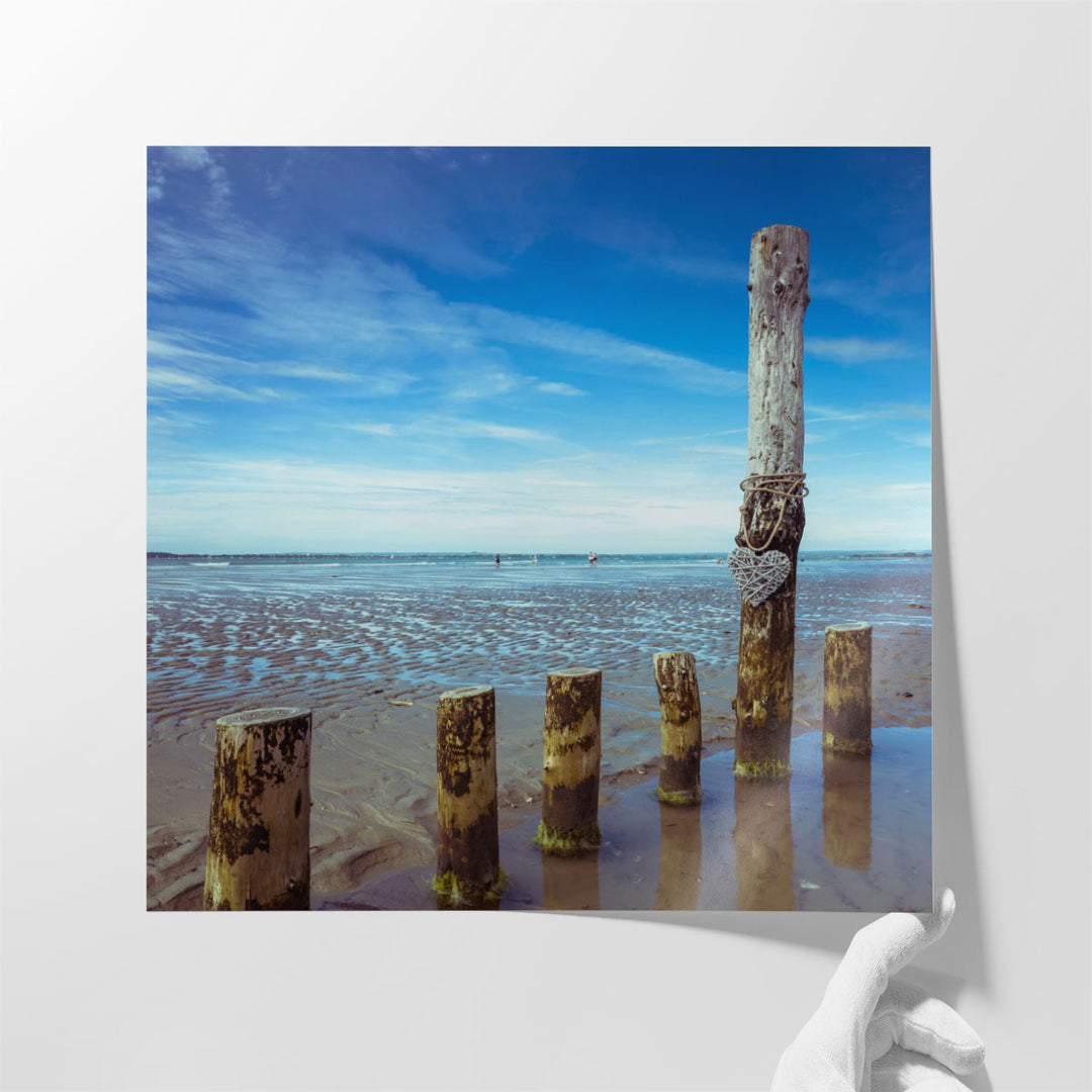 Wooden Groynes on the Beach - Canvas Print Wall Art