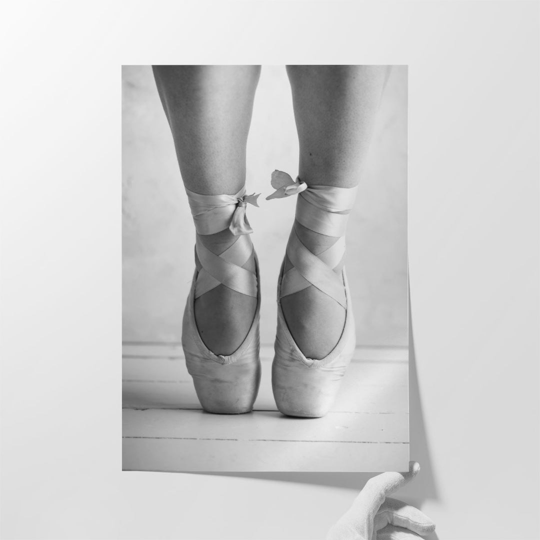 Close-up of a Ballerina Standing on Tiptoe Black and White - Canvas Print Wall Art