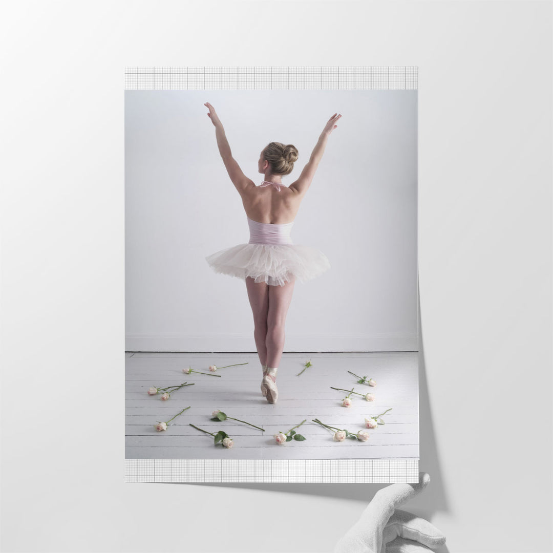 Young Ballerina Dancing with Roses on the Floor - Canvas Print Wall Art