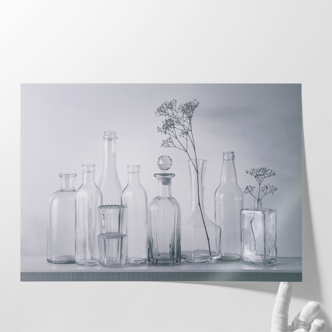 Antique Bottles in a row 1 - Canvas Print Wall Art