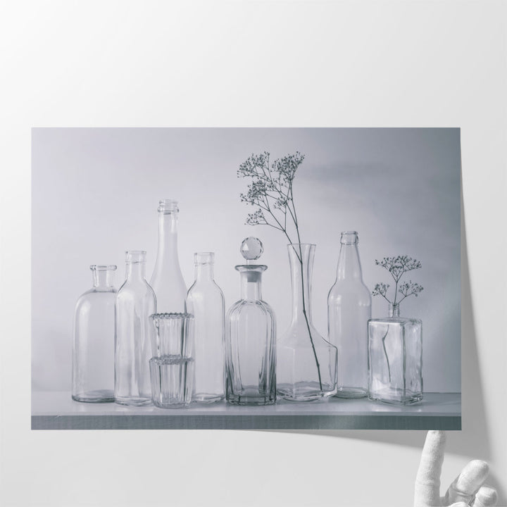 Antique Bottles in a row 1 - Canvas Print Wall Art