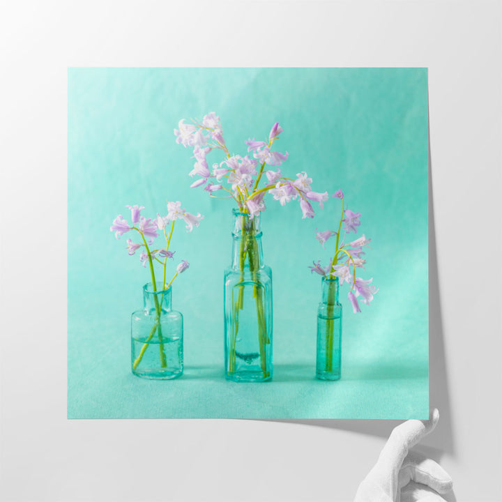 Bluebells in Glass Bottles - Canvas Print Wall Art