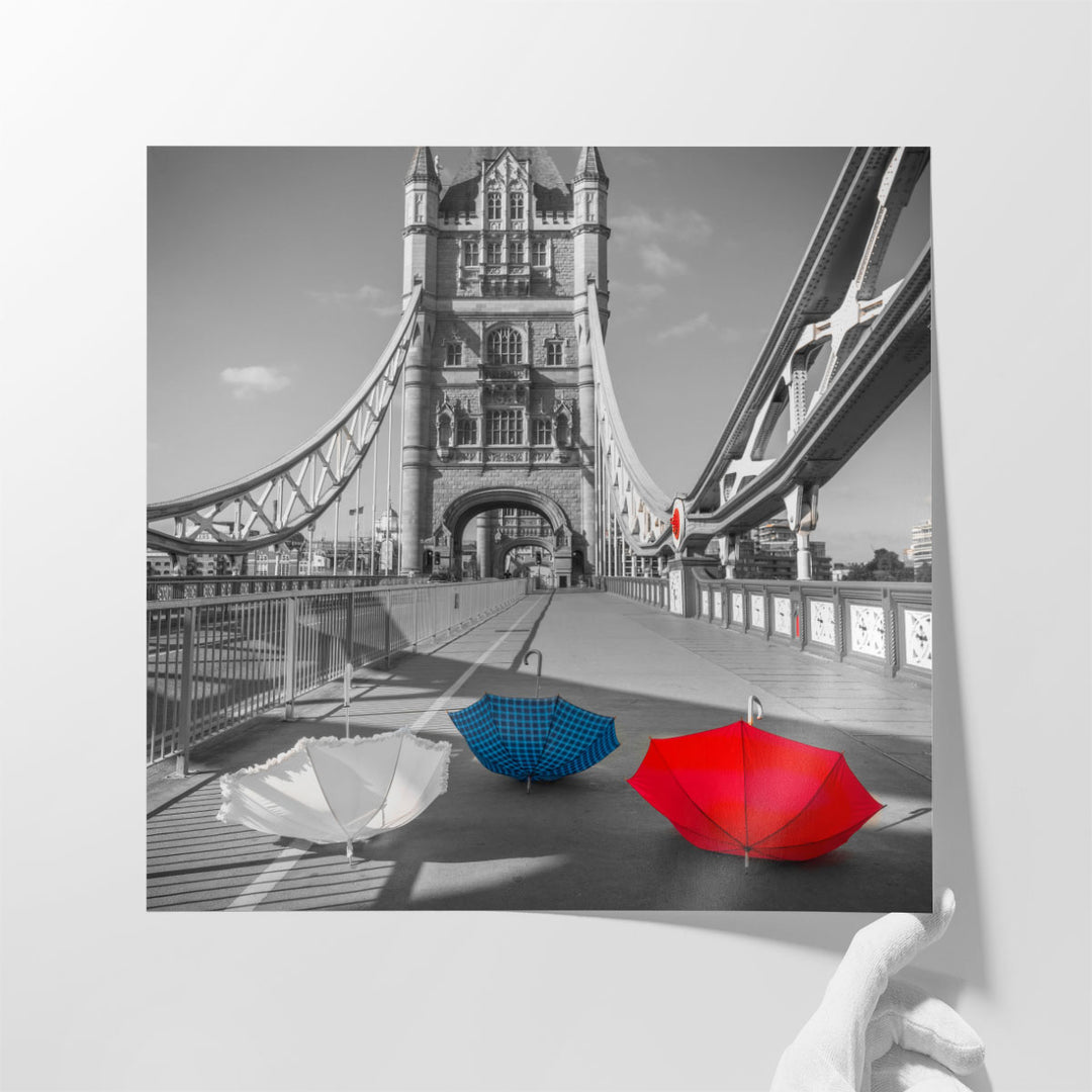 Colorful Umbrellas on Tower bridge - Canvas Print Wall Art