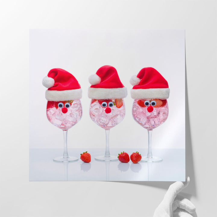 Glass of Gin with Santa Hat - Canvas Print Wall Art