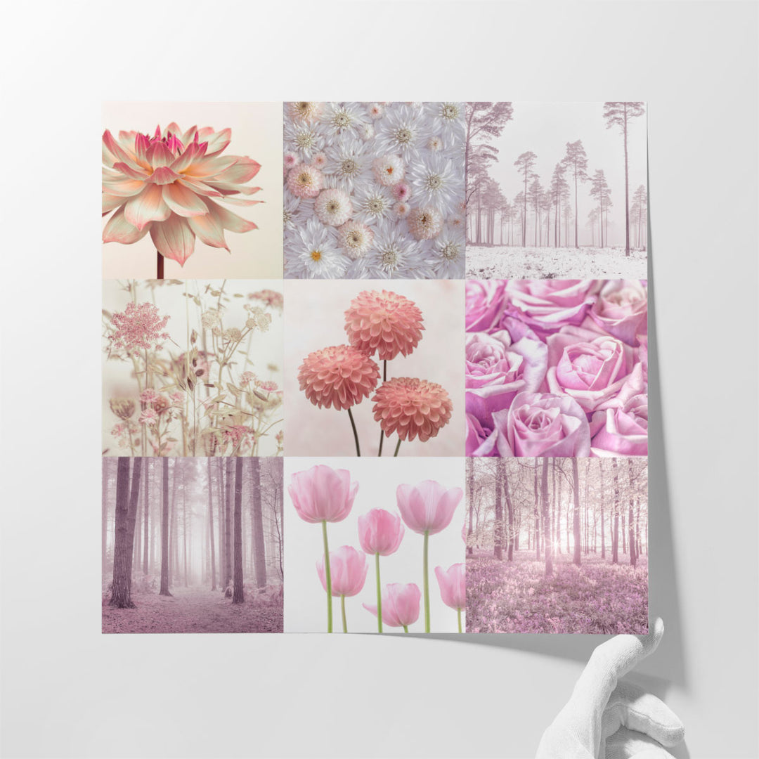 Pink Flora Collage - Canvas Print Wall Art