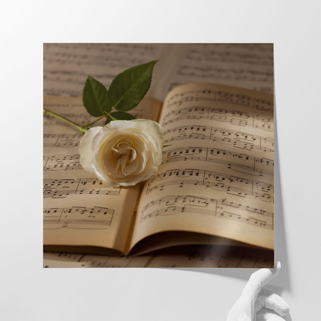 Rose on Musical Notes Book - Canvas Print Wall Art