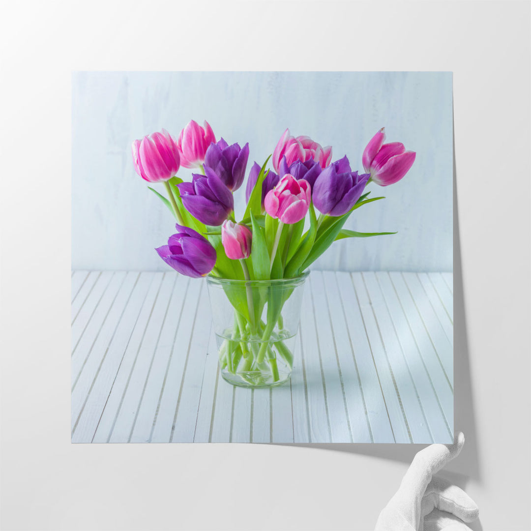 Tulip Flowers in Glass Jar - Canvas Print Wall Art