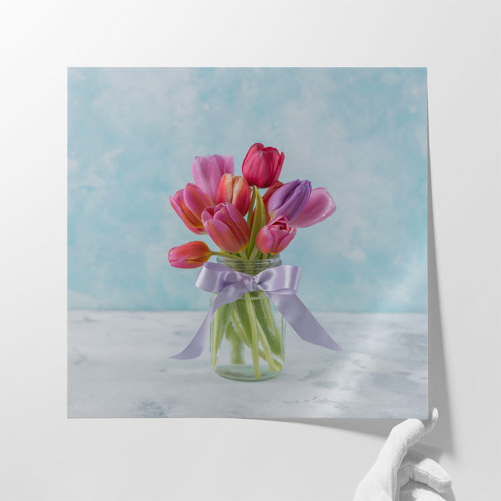 Tulips in Glass Bottle - Canvas Print Wall Art