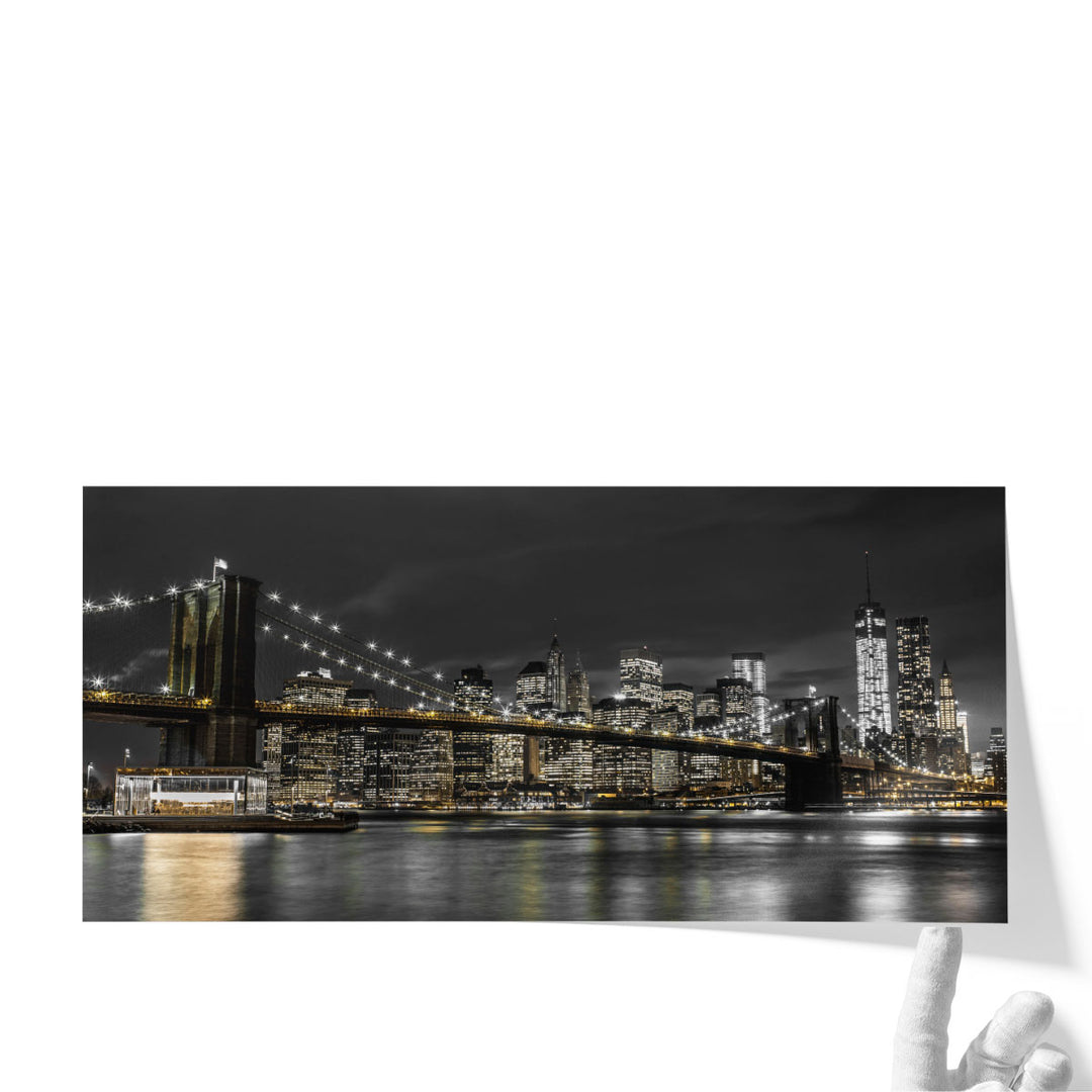 Brooklyn Bridge and Lower Manhattan Skyline at Dusk, New York - Canvas Print Wall Art