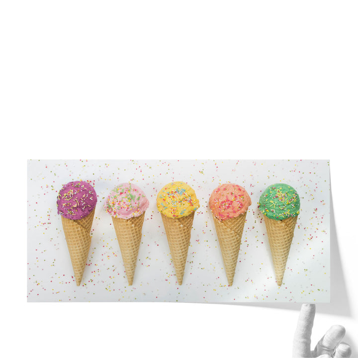 Five Ice Creams Cones in a Row - Canvas Print Wall Art