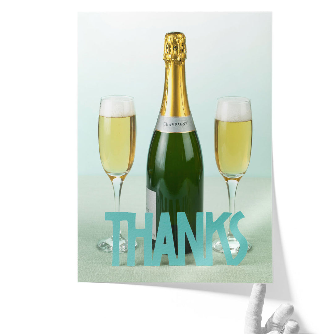 Champagne Bottle With The Letters Thanks - Canvas Print Wall Art