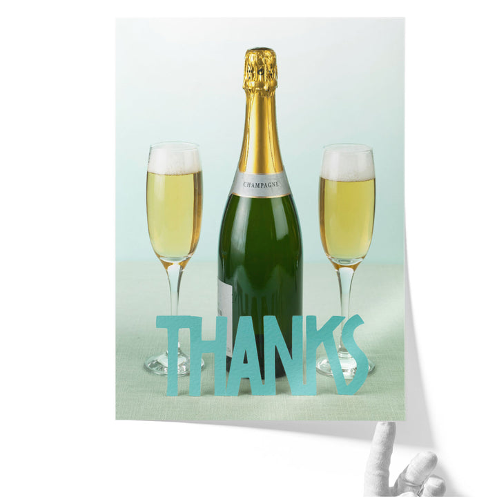 Champagne Bottle With The Letters Thanks - Canvas Print Wall Art