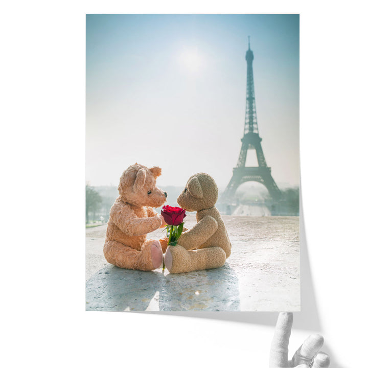 Two Teddy Bears With A Rose - Canvas Print Wall Art