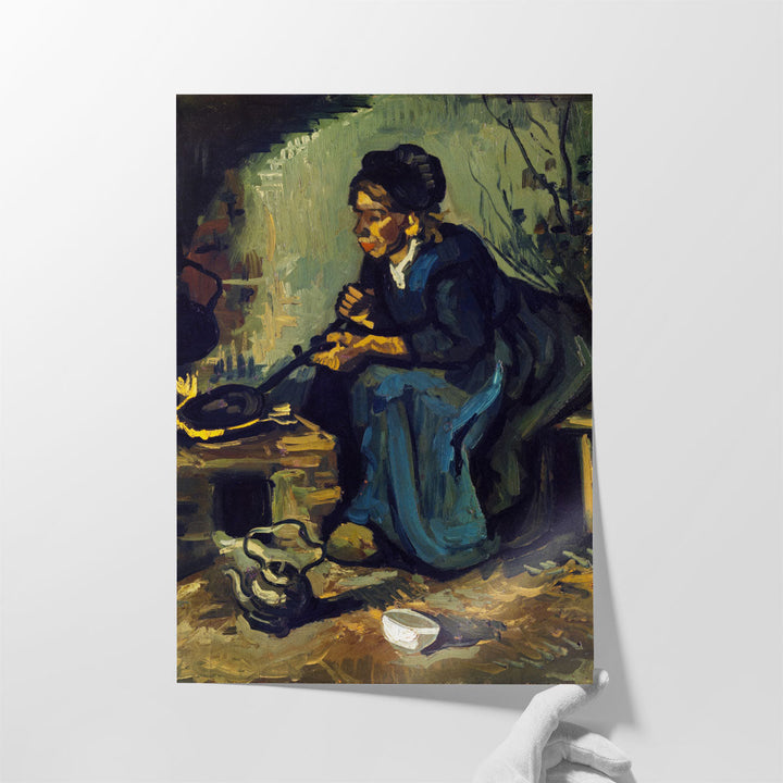 Peasant Woman Cooking by a Fireplace, 1885 - Canvas Print Wall Art