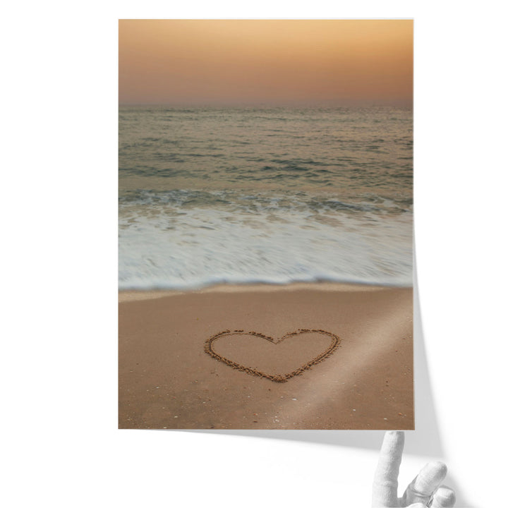 Heart Shape drawn On Beach - Canvas Print Wall Art