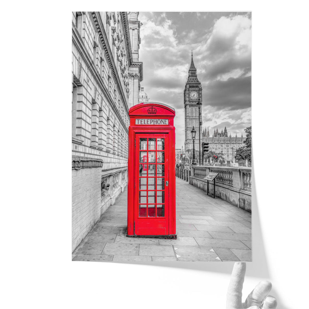 Telephone Booth With Big Ben, London - Canvas Print Wall Art