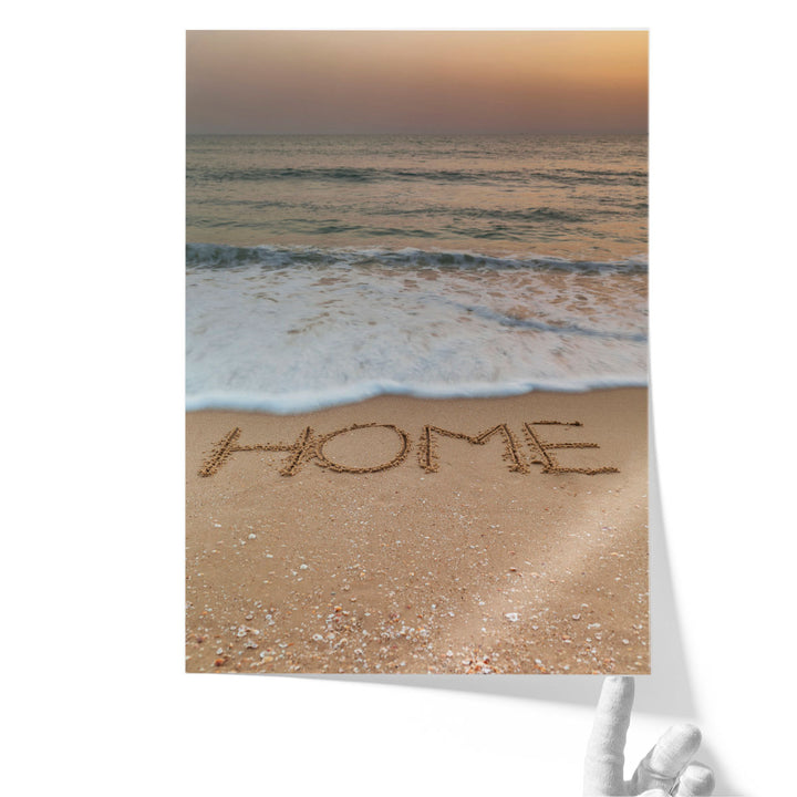 Word Home Written On Beach - Canvas Print Wall Art