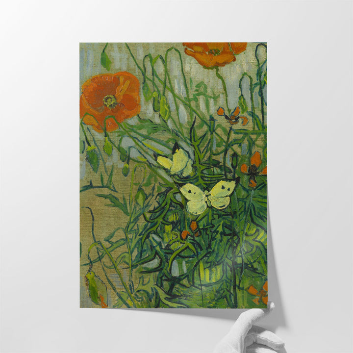 Butterflies and Poppies, 1890- Canvas Print Wall Art