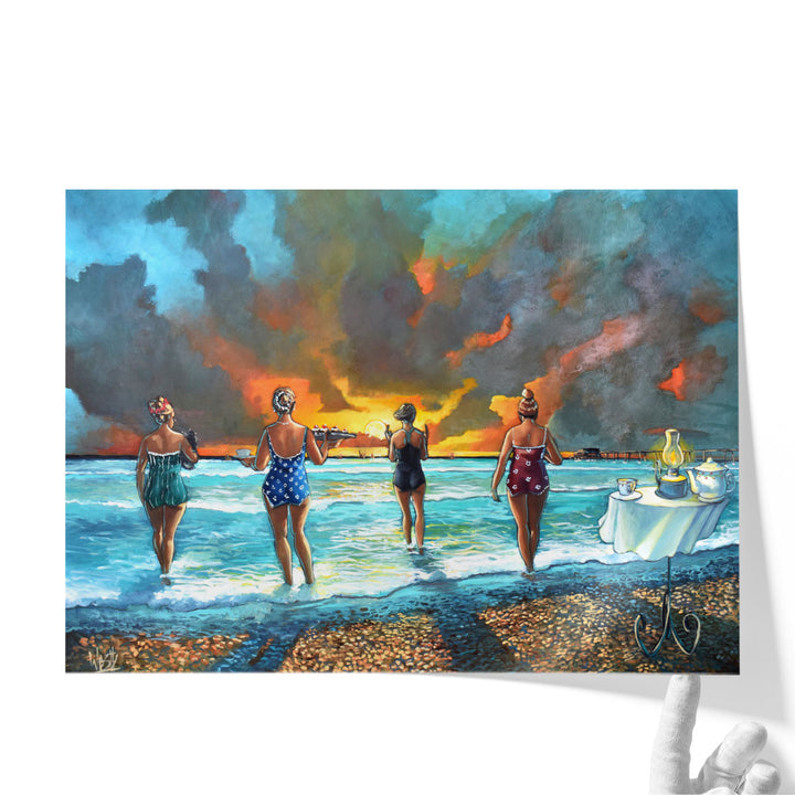 Early Morning Swim - With Cat - Canvas Print Wall Art