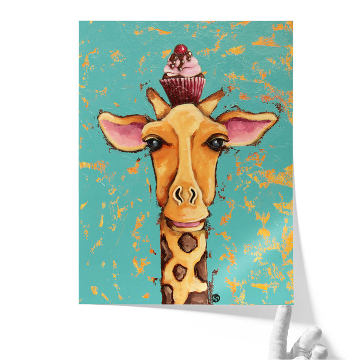 Giraffe With Cherry on Top - Canvas Print Wall Art
