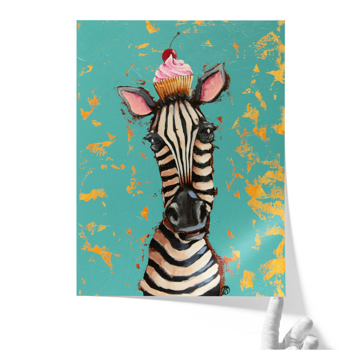 Zebra With Cherry Cupcake - Canvas Print Wall Art