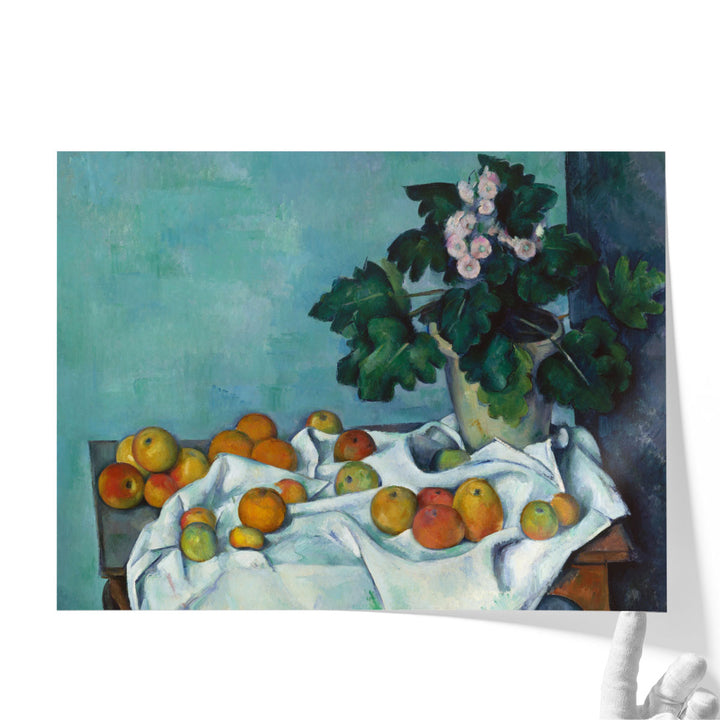Still Life With Apples And A Pot Of Primroses - Canvas Print Wall Art
