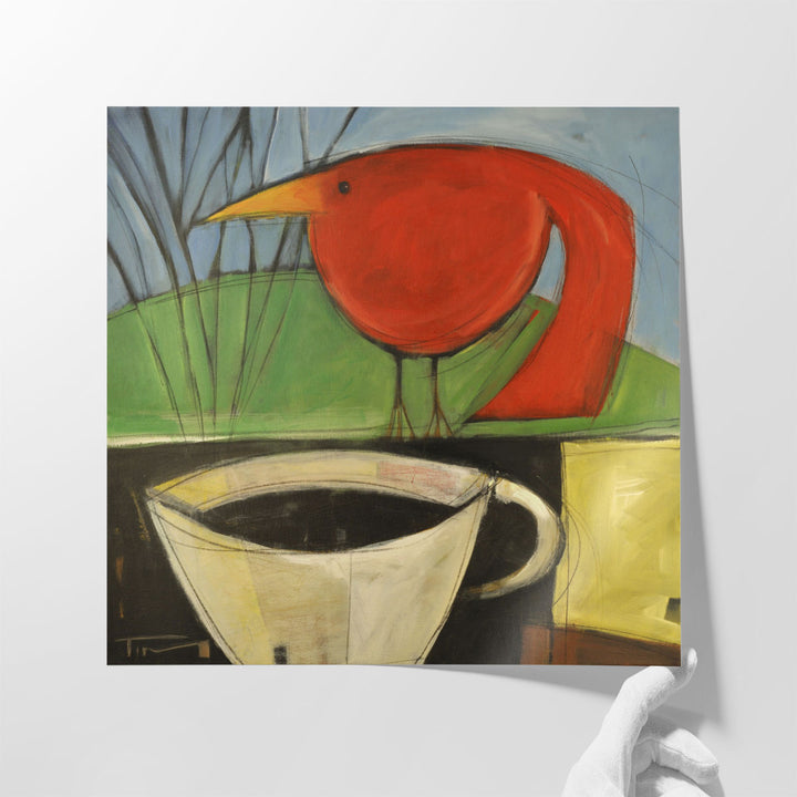 Coffee And Red Bird - Canvas Print Wall Art