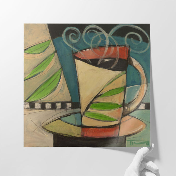 Coffee Cup With Leaves - Canvas Print Wall Art