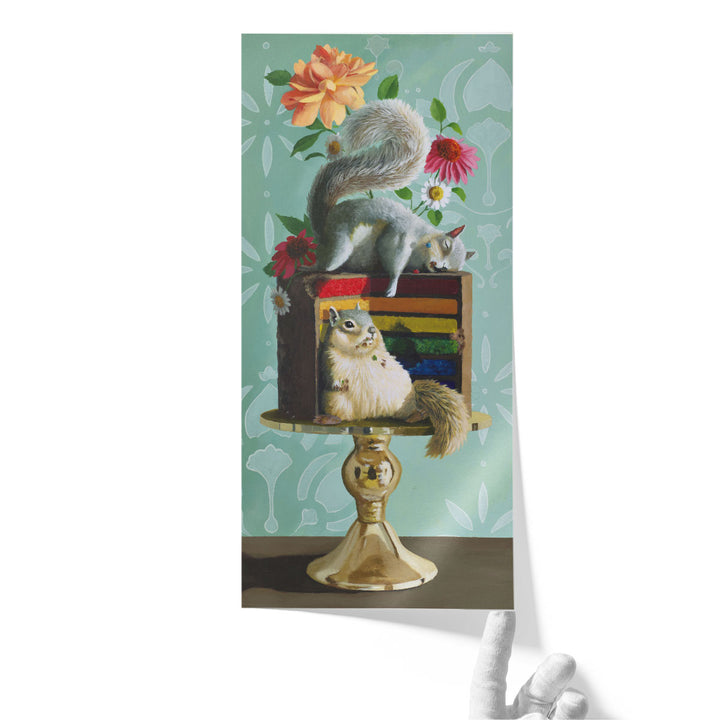 Rainbow Cake Squirrels - Canvas Print Wall Art