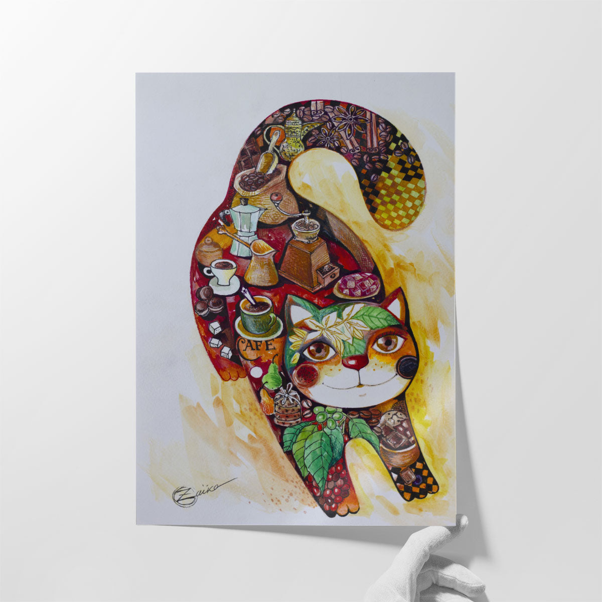 Modern Coffee Art Print | Surreal Cat Wall Art – Framed Flair