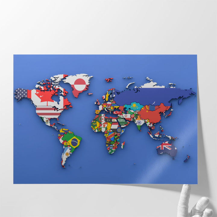 World Map With Country Flags - Canvas Print Wall Art