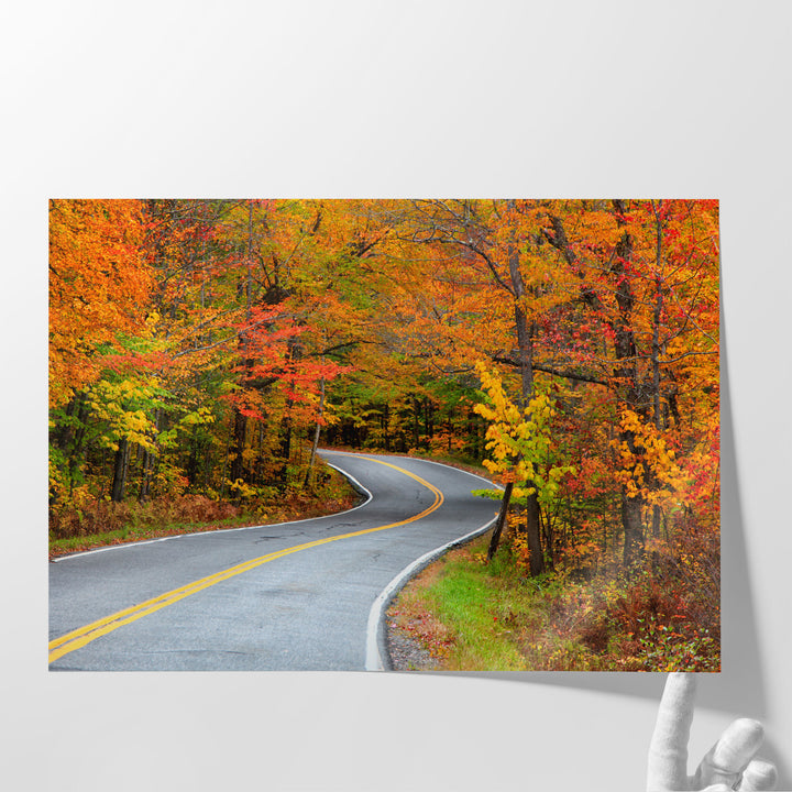 Beautiful Rural Vermont Drive in Autumn Time - Canvas Print Wall Art