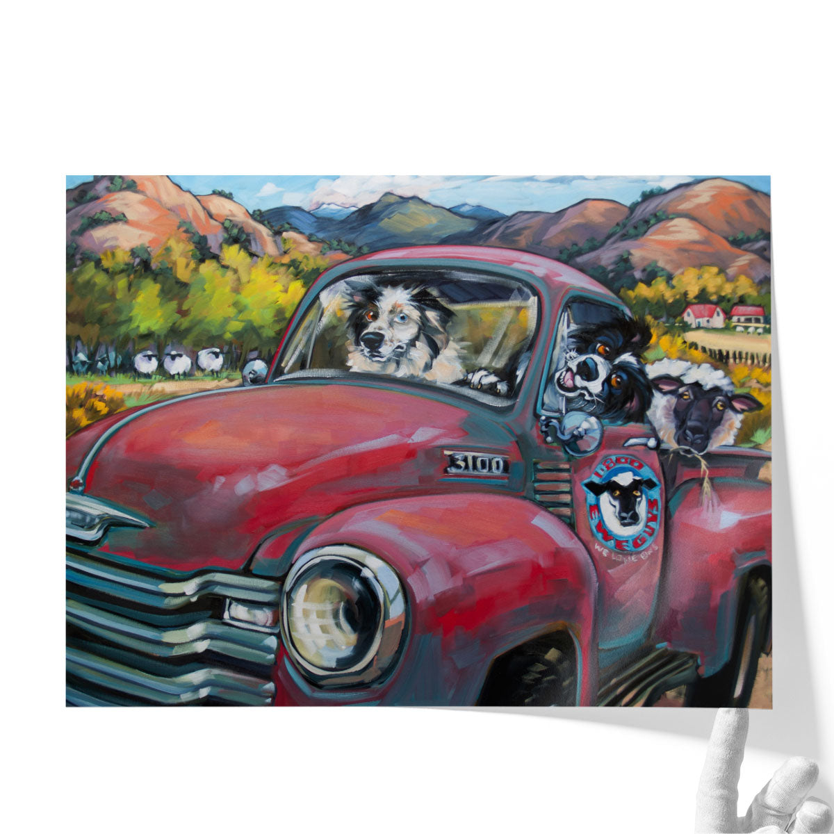 1-800 Ewe Guys Framed Art Print | Dogs in Red Car | CR Townsend