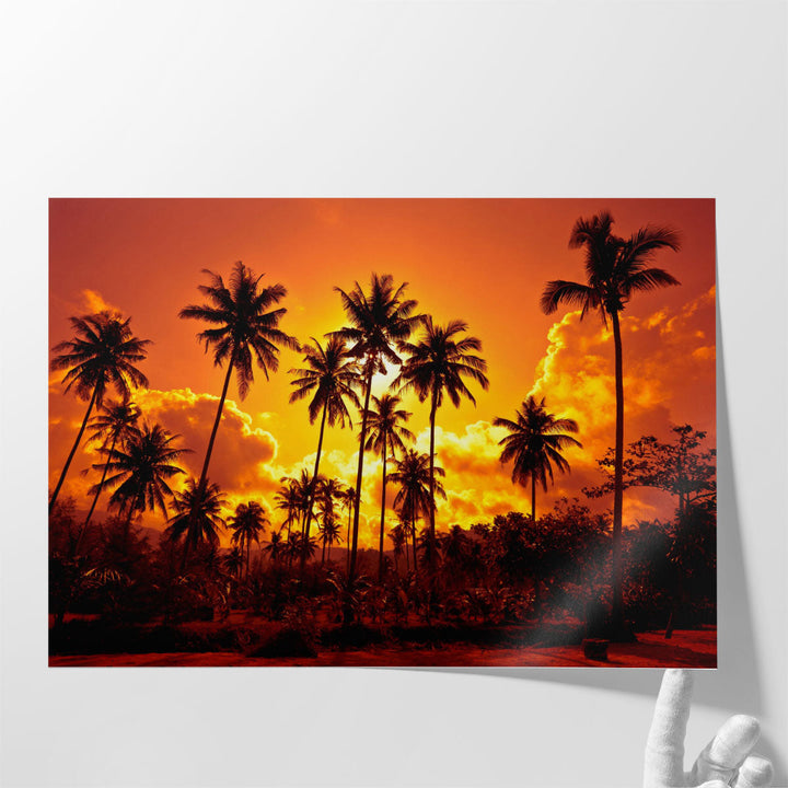 Palm Trees and Sunset - Canvas Print Wall Art