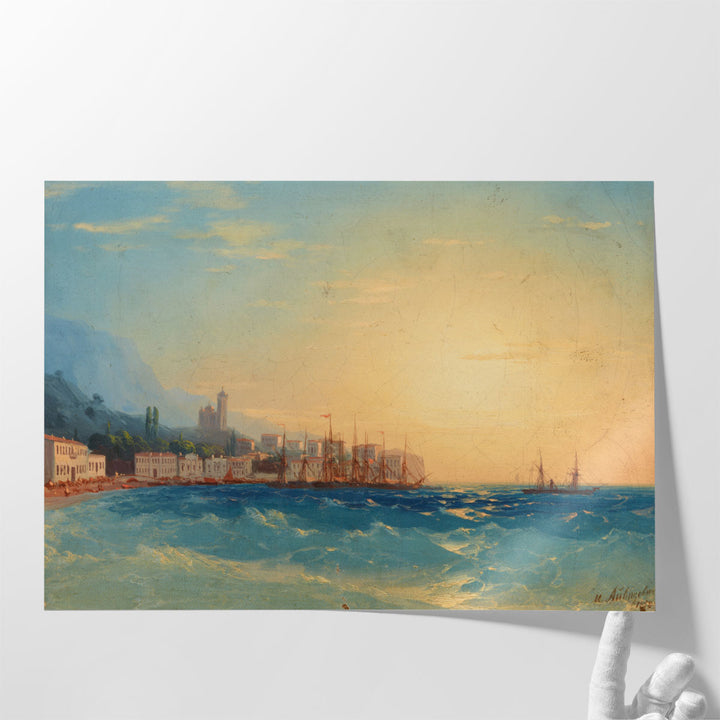 large living room painting – harbor with sailing vessels