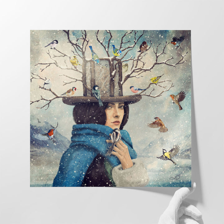 The Lady With The Bird Feeder Hat - Canvas Print Wall Art