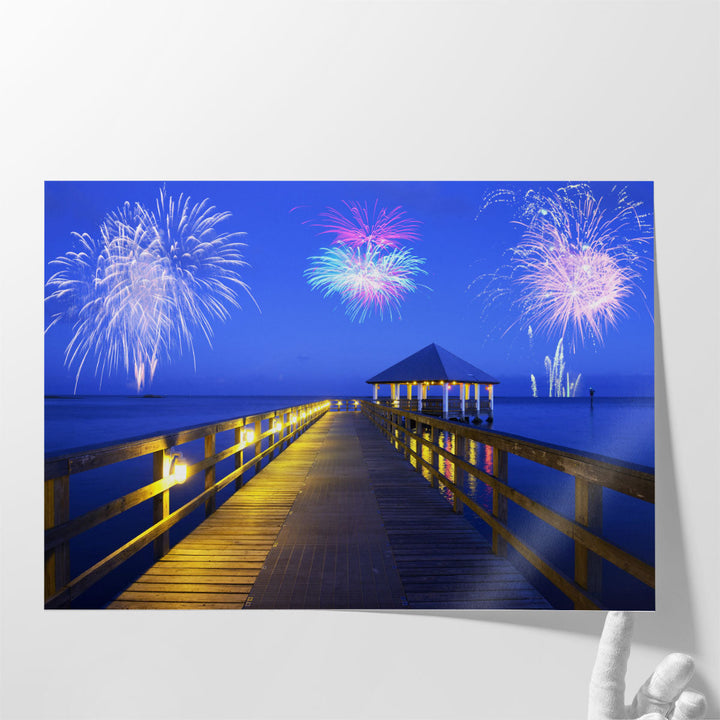 Fireworks Over Apalachicola Sea, Florida - Canvas Print Wall Art