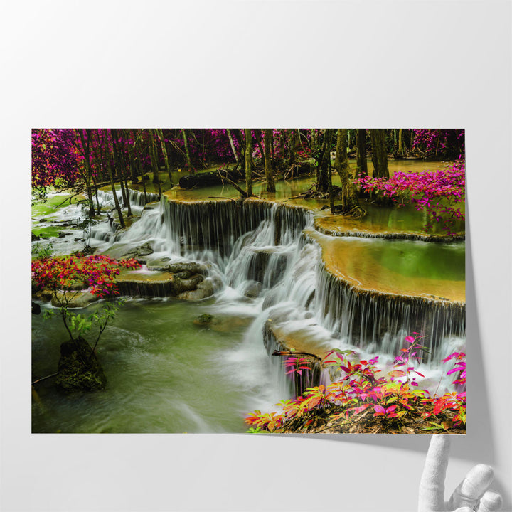 Huay Mae Khamin Waterfall in Tropical Forest, Thailand - Canvas Print Wall Art