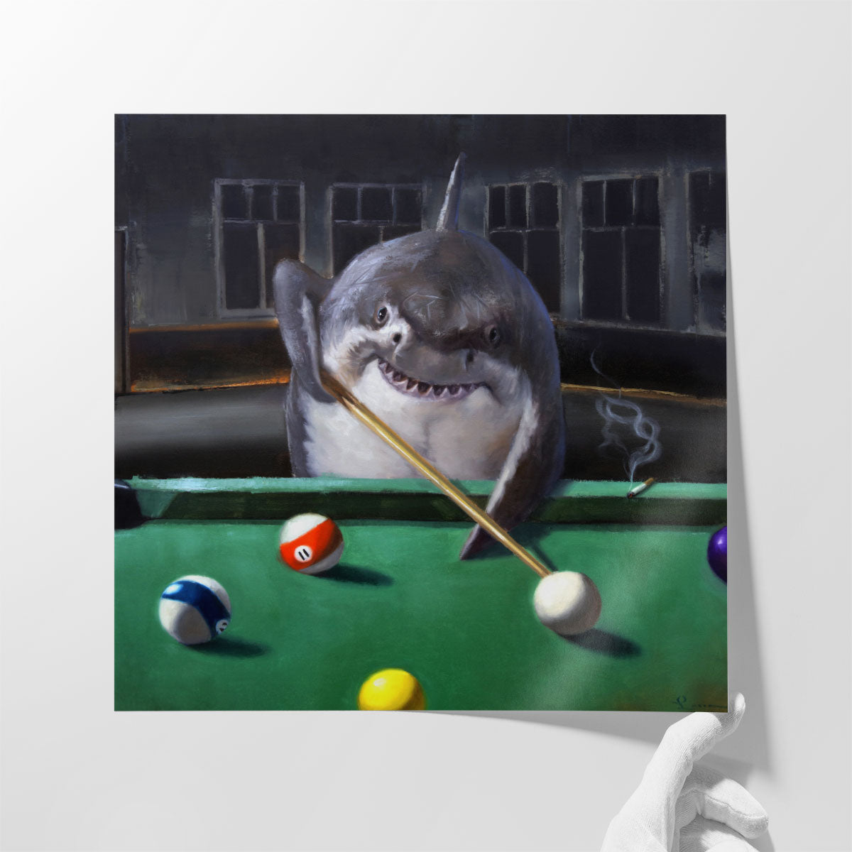 Pool Shark Canvas Print | Shark Playing Pool | Lucia Heffernan