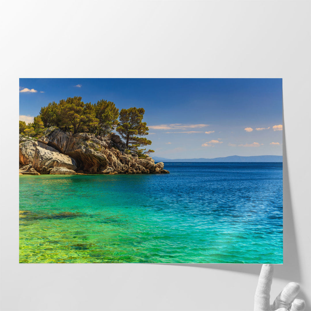 Stunning Landscape With Rocky Island and Clean Water on the Beach - Canvas Print Wall Art