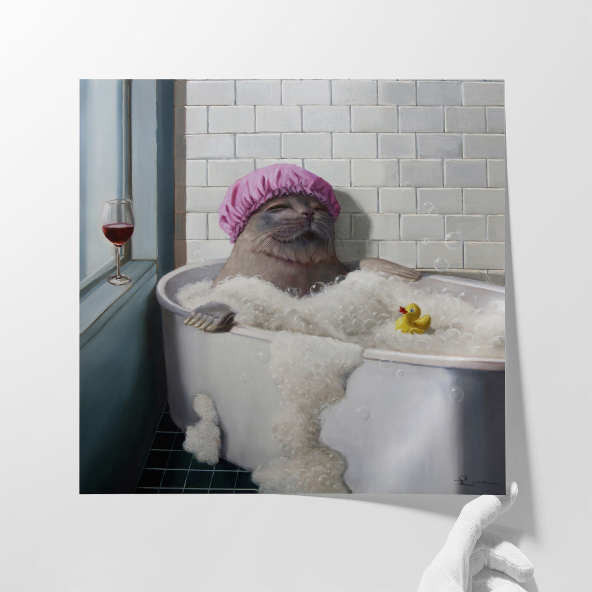 Bubble Bath Framed Art Print | Cat Humor Artwork | Lucia Heffernan
