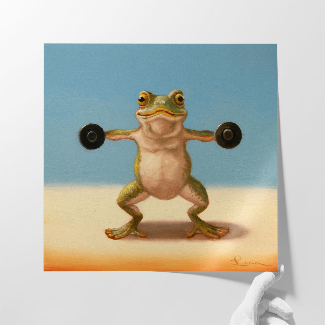 Gym Frog Dumbell Lateral Raise - Canvas Print Wall Art