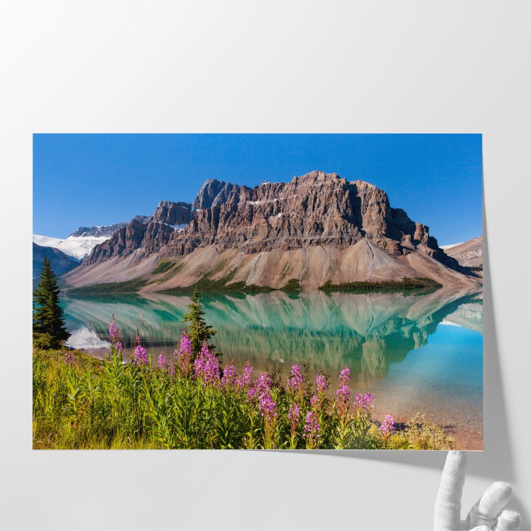 Waputik Range Reflecting on Bow Lake, Banff National Park - Canvas Print Wall Art