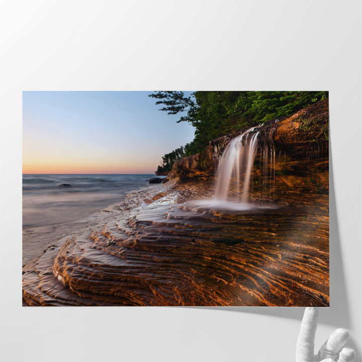 Waterfall at Pictured Rocks National Lakeshore, Lake Superior - Canvas Print Wall Art