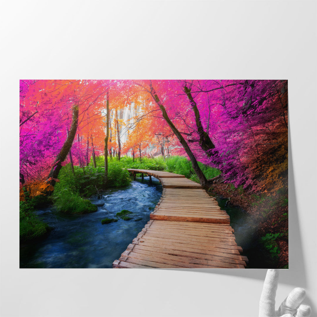 Wooden Path Trail in Plitvice Lakes National Park, Croatia - Canvas Print Wall Art