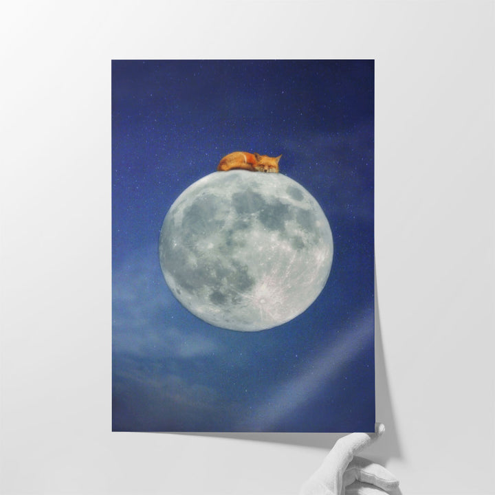 Fox Sleeping On Moon - Canvas Print Wall Art