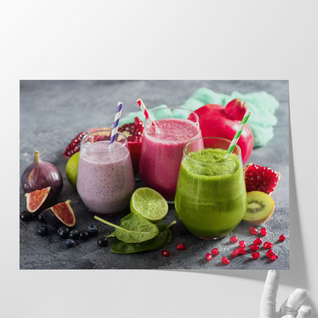 Colorful Smoothies & Fruits - Canvas Print Wall Art