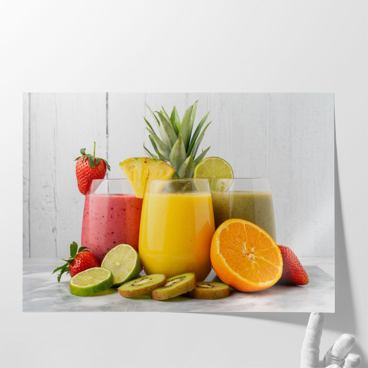 Fruit Smoothies with Their Ingredients - Canvas Print Wall Art