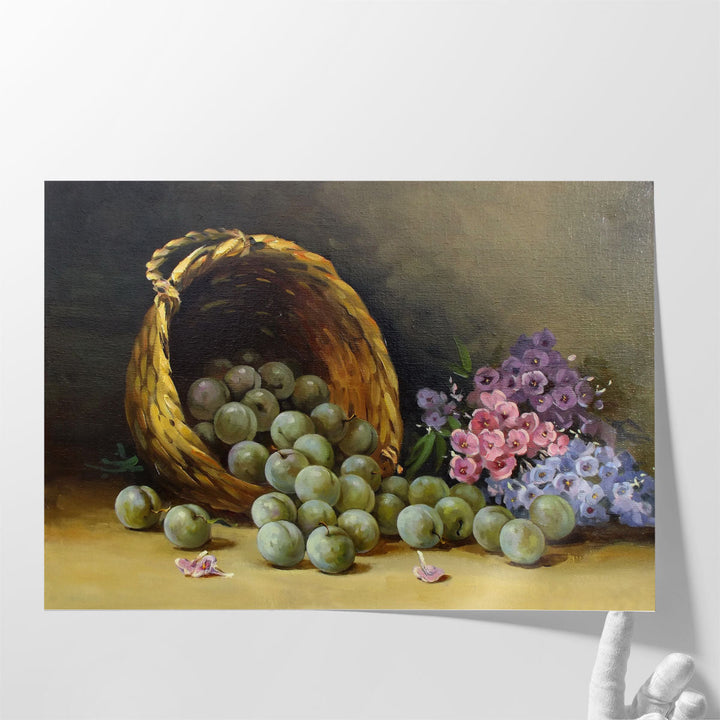 Ripe Juicy Plums in a Basket Oil Painting Print - Canvas Print Wall Art