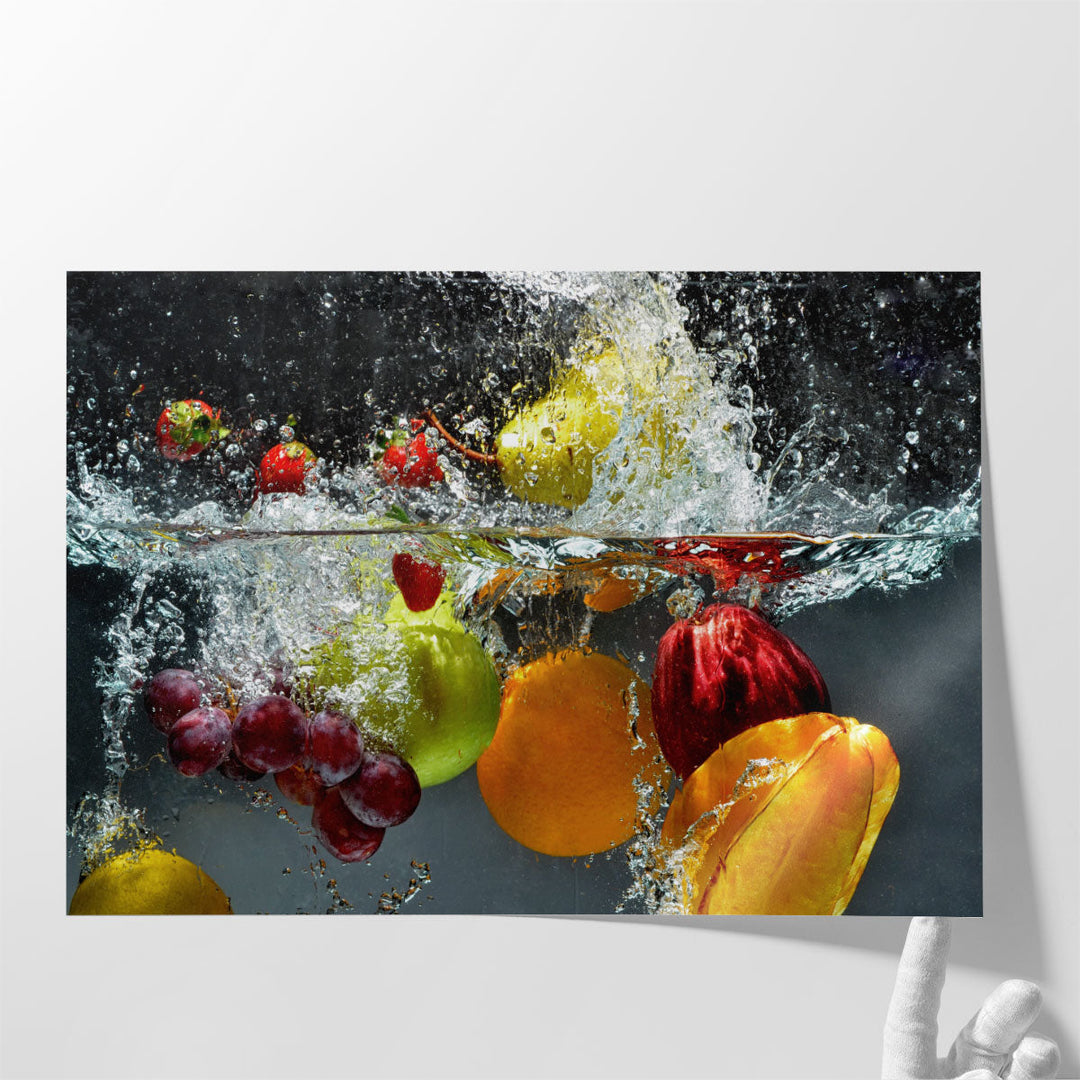 Splashing Fruits on Water - Canvas Print Wall Art